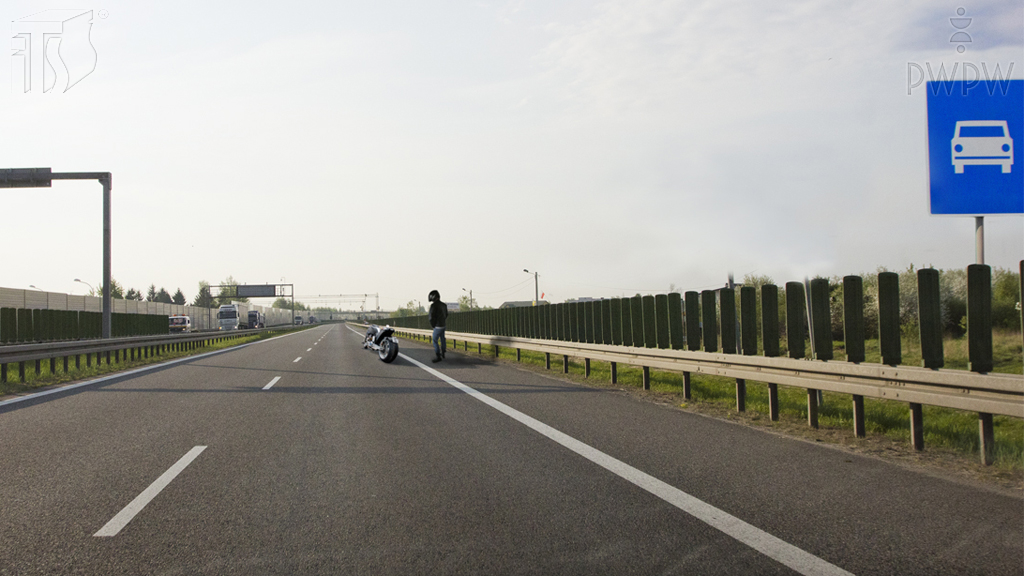 Pytanie Q-0126: Czy w tej sytuacji masz obowiązek przestawić uszkodzony motocykl na pas awaryjny?